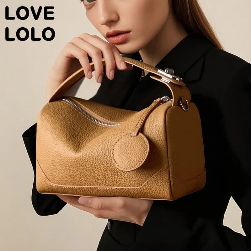Genuine Leather Boston Bag for Women, TOGO Grain Crossbody Purse with Top Handle, Fashion Tote Bag for Travel Work 2025