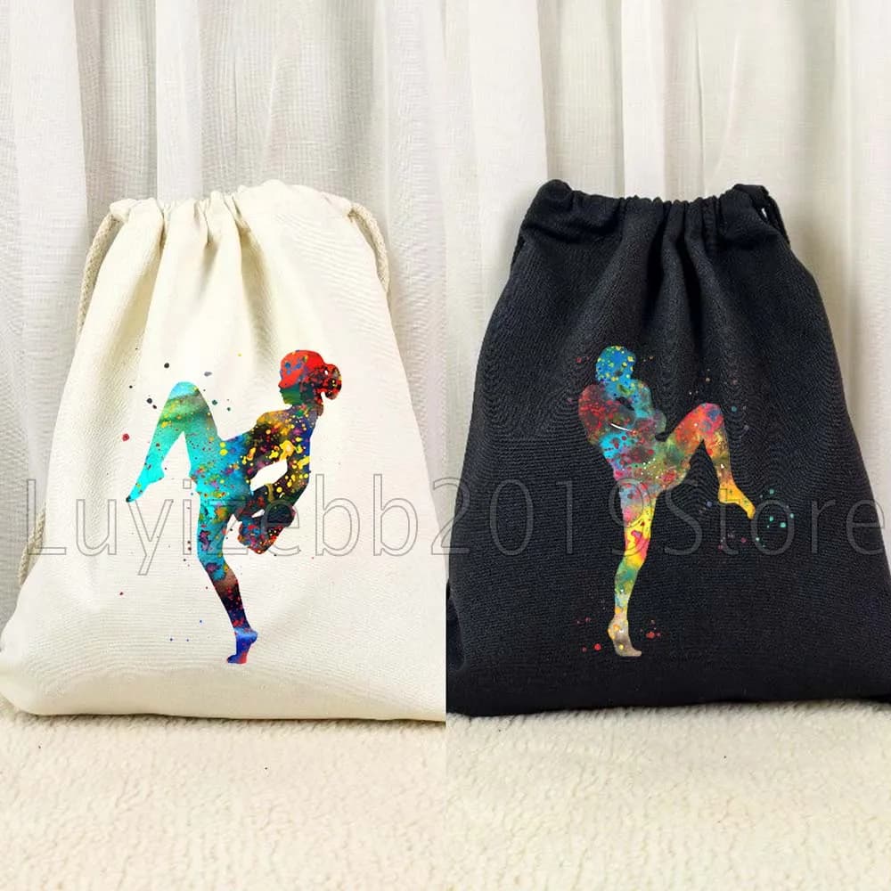 Watercolor Kickboxing Kickboxer Boxing Gloves Muay Thai Bags with Canvas Drawstring Football Backpack Gymnastic Bags