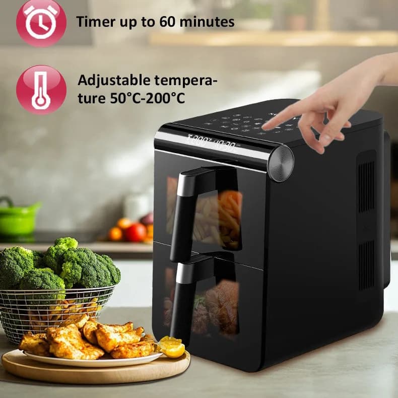 110v Air Fryer Household Large Capacity 13L Visual Double Fryer Touch Screen Electric Fryer