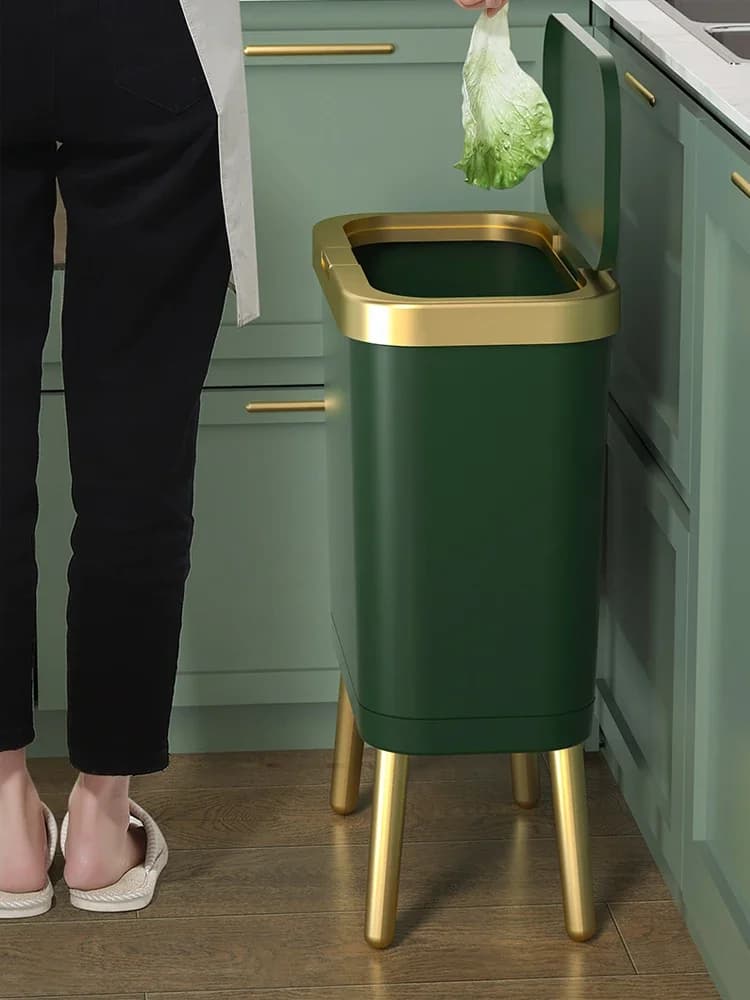 Pattumiera da 15 litri Gap creativo con coperchio Cestino di carta igienica Pattumiera per uso domestico in plastica a quattro zampe con gamba alta con coperchio