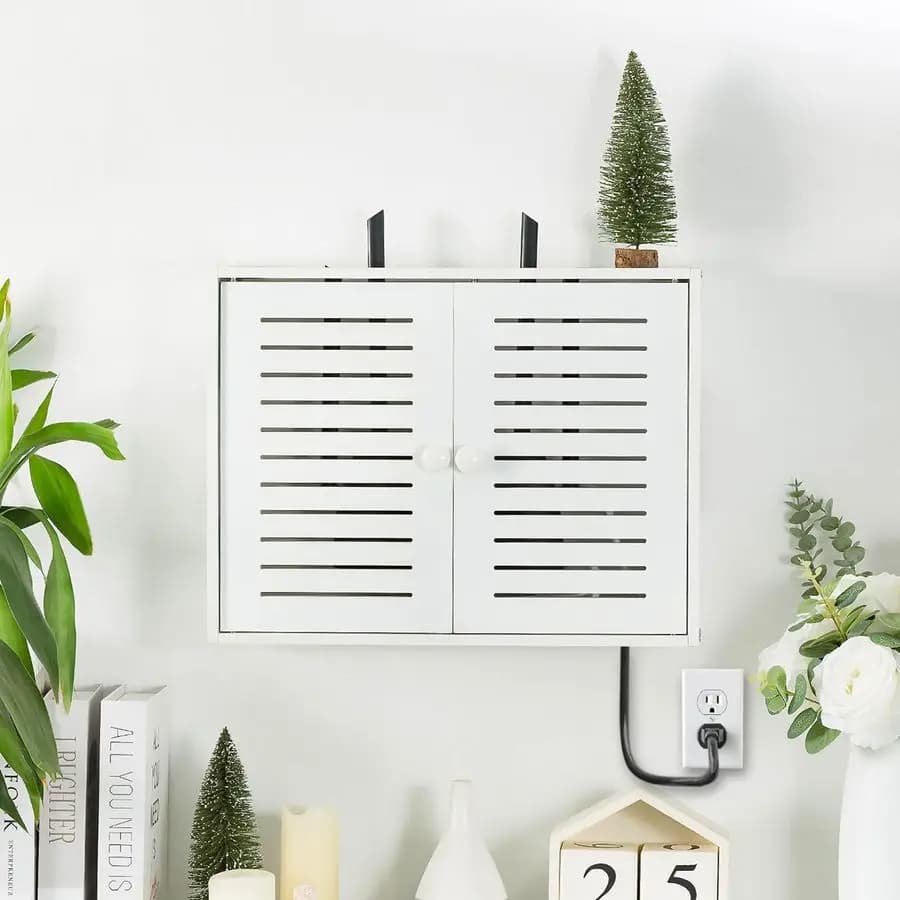 Wall WiFi router box, decorative box to hide the router, wall support for modem, white, 16,5 L x 4,7 P x 12,6 A