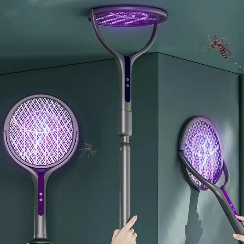Rotating Head Bug Zapper Racket Automatic Mosquito Swatter Rechargeable Electric Fly Swatter Fly Killer and Mosquito Trap Lamp