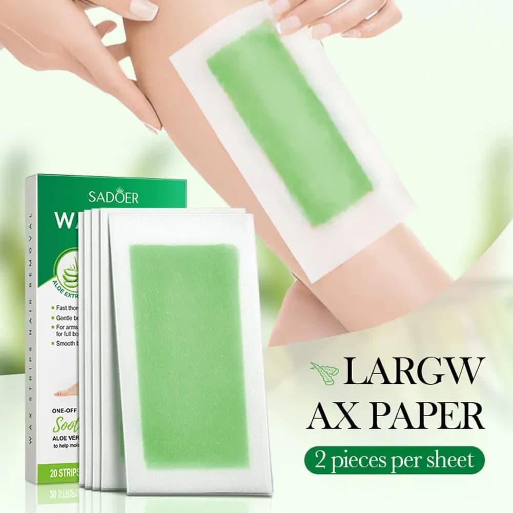 SADOER 20PCS Depilatory Wax Strips For Hair Removal Wax Paper Cold Wax Strips Paper For Face Neck Arm Leg Body Beauty Skin Care