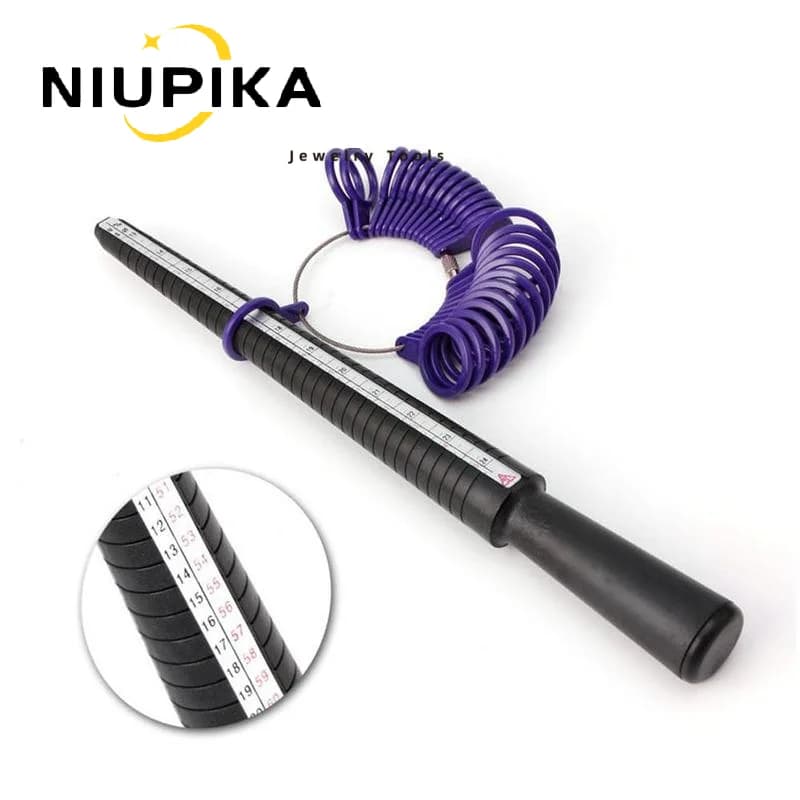 NIUPIKA UK US Calibro per dito in plastica e mandrino Misuratore per anelli Bilancia per dito Misuratore per anelli in plastica Kit di strumenti per misurare Strumenti per gioielli