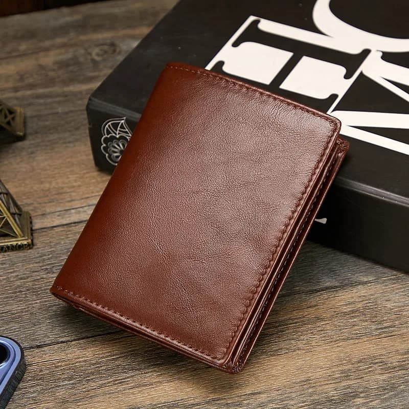 Leather men's wallet with RFID anti-theft function, short style, multi-card slots, men's leather wallet, small purse
