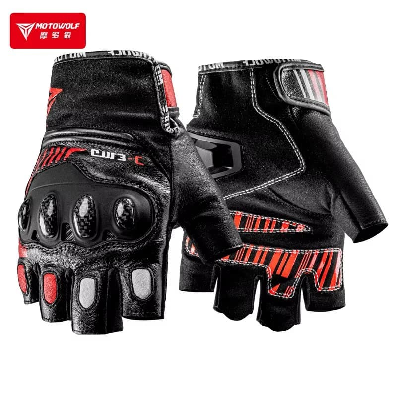 Half Finger Motorcycle Gloves Hard Knuckles Leather Cycling MTB Racing Riding Men Women Moto Gloves Carbon Fiber Protective Gear