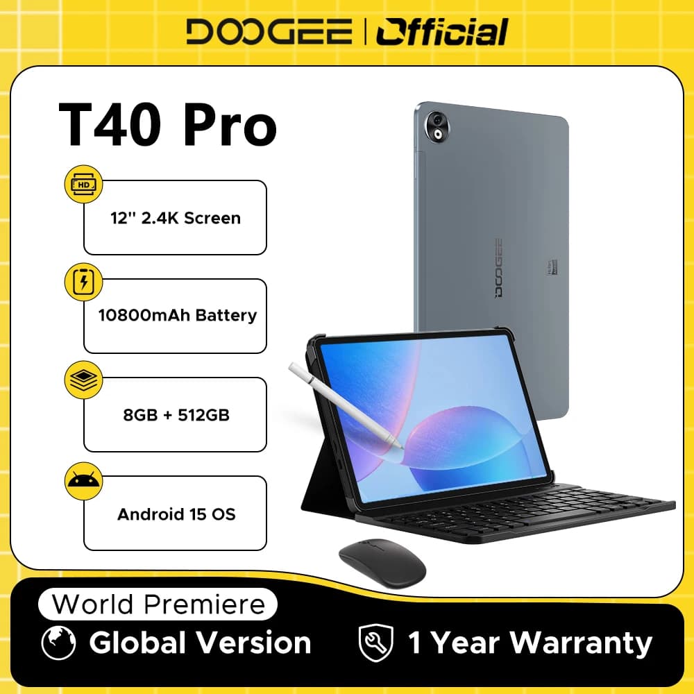 DOOGEE T40 Pro Tablet 12 "Display 2.4K 8GB 512GB Helio G99 Octa Core 10800mAh Batteria Quad Altoparlante 16MP Fotocamera 4G Dual SIM