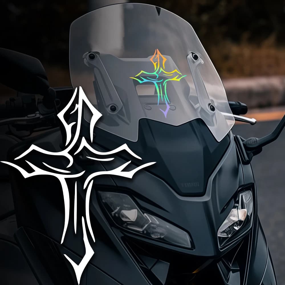 Adesivo Creativo a Croce per Casco Moto, Decalcomania in Vinile Impermeabile Autoadesiva per Carena, Serbatoio Carburante, Fiancate e Decorazione Bicicletta