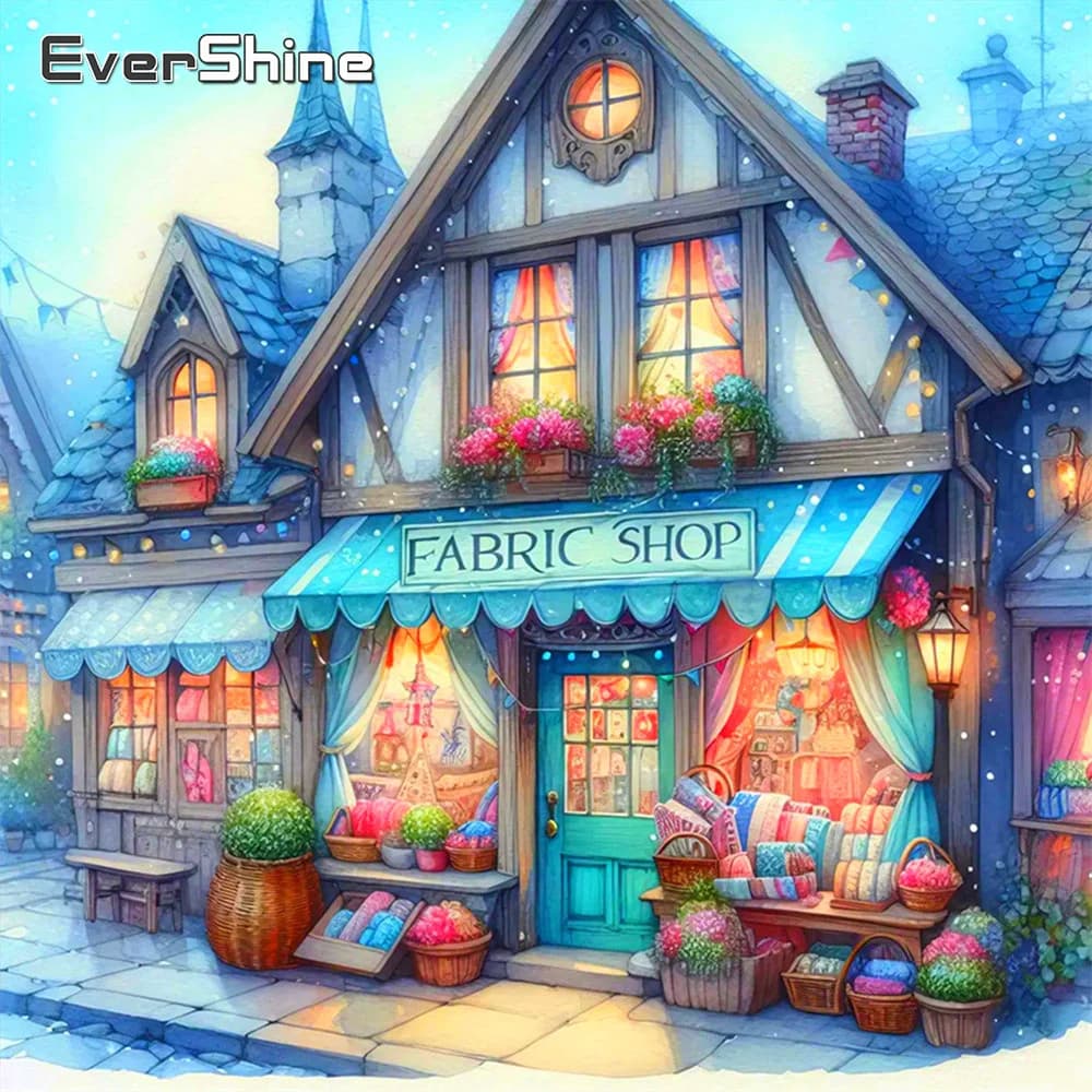 EverShine Kit Fai da Te per Pittura Diamante su Tessuto, con Strass e Ricamo, Tema Negozio, Casa, Strada, Hobby Fai da Te