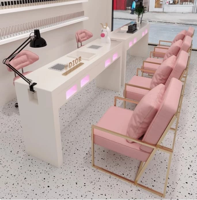 Tavolo per Manicure Moderno, Arredamento per Salone, Tavolo in Marmo con Sedia e Aspiratore ad Alta Potenza