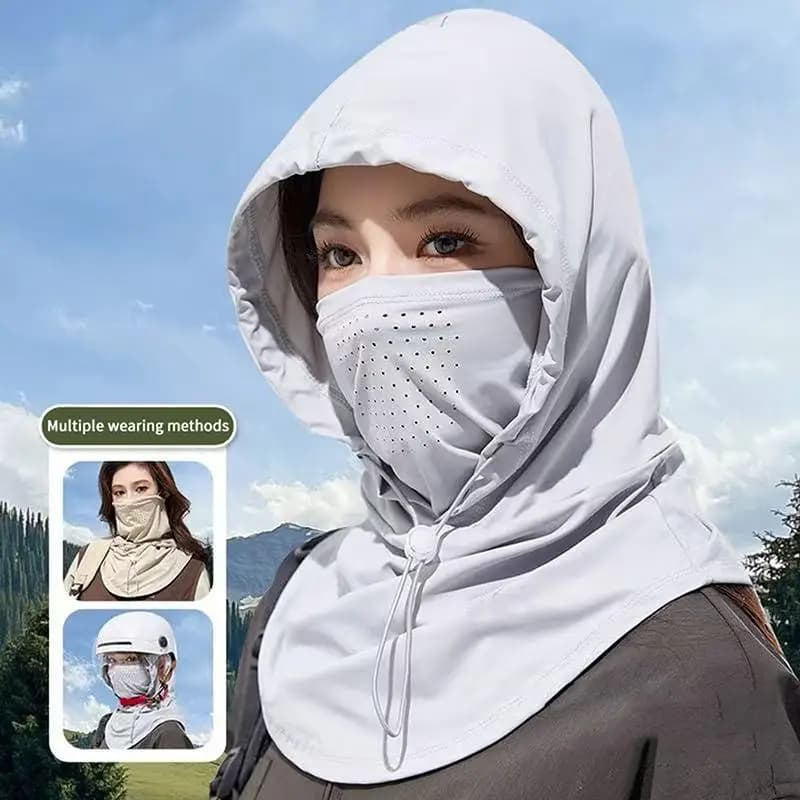 Cappello da sole alla moda anti-UV in seta di ghiaccio, regolabile e traspirante, con scialle, ad asciugatura rapida, per sport all'aria aperta