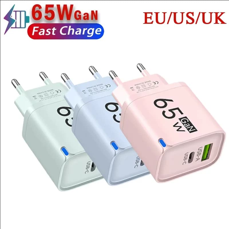 Caricabatterie per telefono con ricarica rapida PD 65W per iPhone Xiaomi Huawei Samsung Oneplus Adattatore di alimentazione da parete per telefono cellulare con ricarica rapida