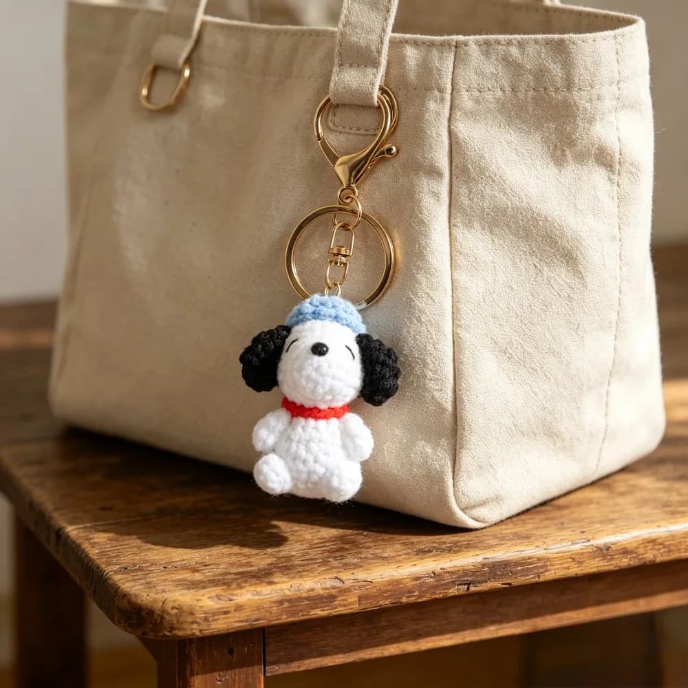 Viral Aesthetic Cute Hand Crochet Dog Keychain Charm, Cartoon Yarn Knit Bag & Backpack Hanging Accessory