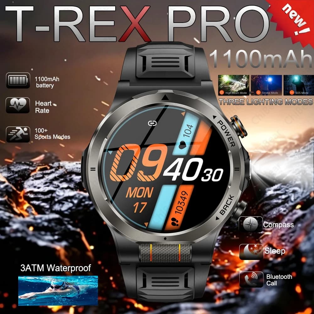 2026New 1100mAh Large Battery SmartWatch Men 24-Hour Health Monitoring 100+ Sports Modes 3ATM Waterproof Compass Smart Watch Men