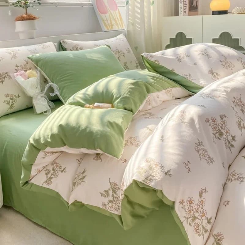 Set biancheria da letto floreale Set lenzuola in cotone lavato al 100% Set copripiumino morbido Biancheria da letto Federa Singolo Doppio Queen King 2024 Estate