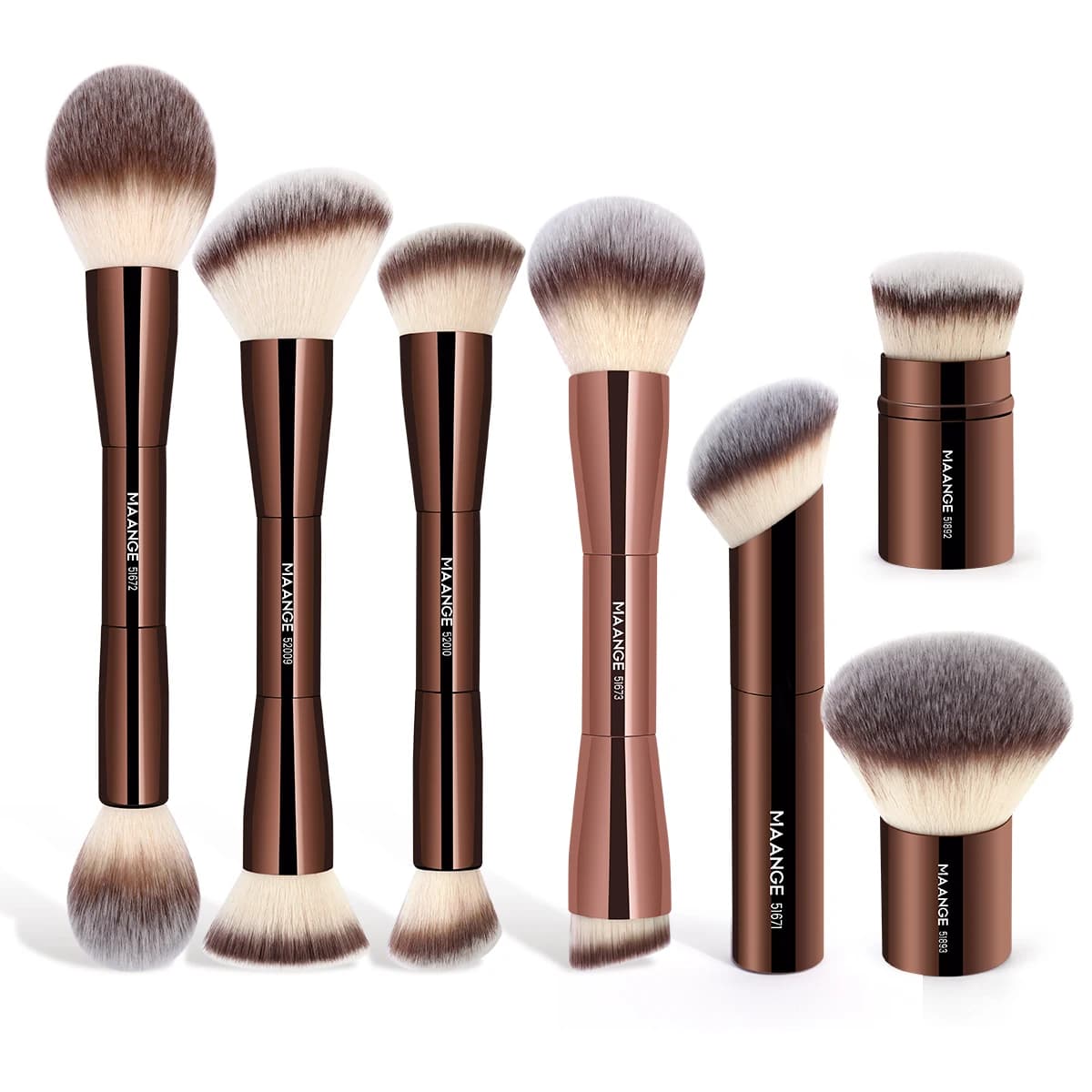 Pennelli per Trucco MAANGE a Doppia Testa per Fondotinta, Cipria, Correttore, Blush e Bronzer, con Setole Morbide in Fibra, Strumenti di Bellezza Cosmetici