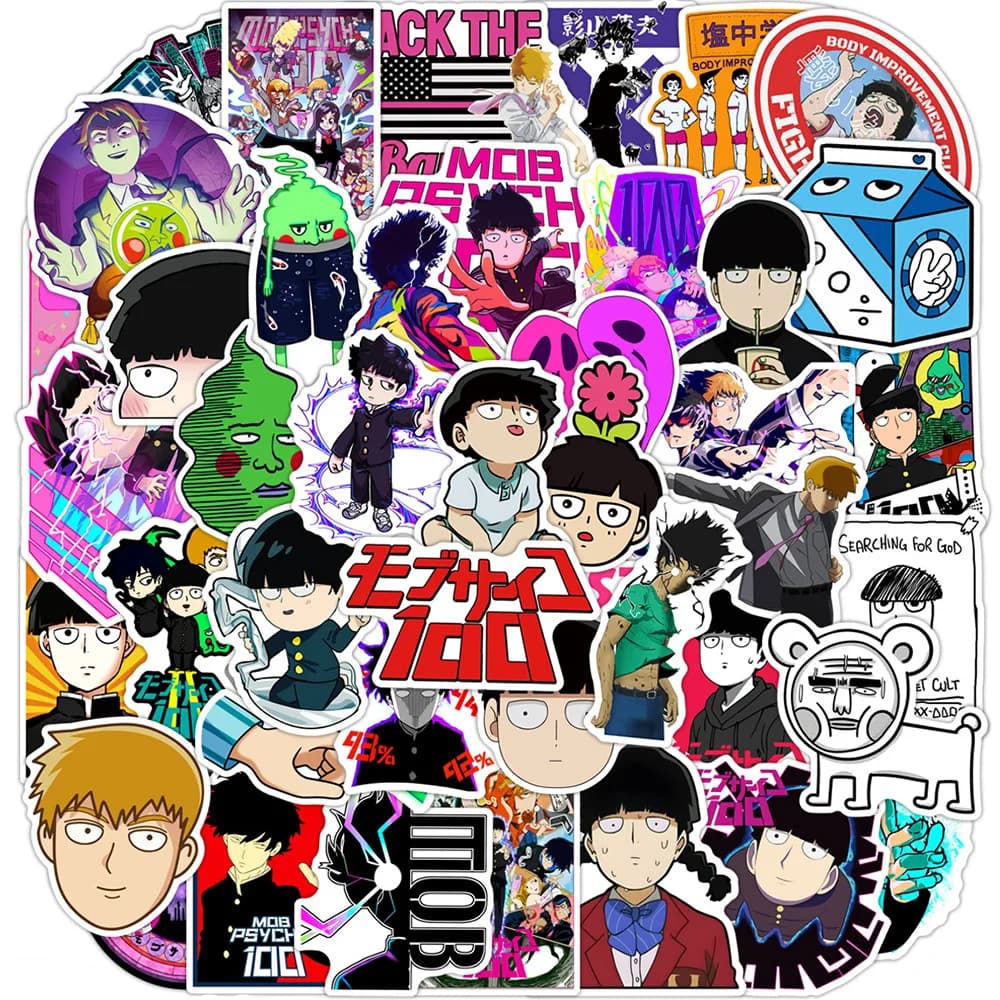 10/30/50pcs Anime Mob Psycho 100 Stickers Cool Mobu Saiko Hyaku Decals DIY Water Bottle Luggage Laptop Cartoon Graffiti Sticker