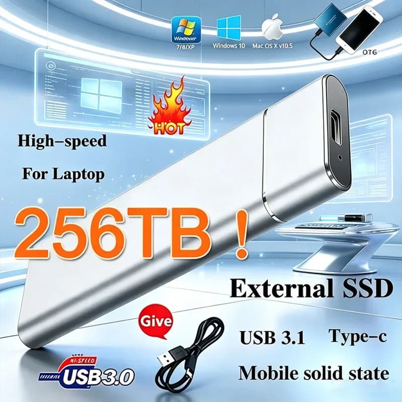 SSD Mini Portable SSD 256TB 1TB 2TB High-speed Original SSD Mass Storage USB3.0 External Hard Drive for Computer Laptop