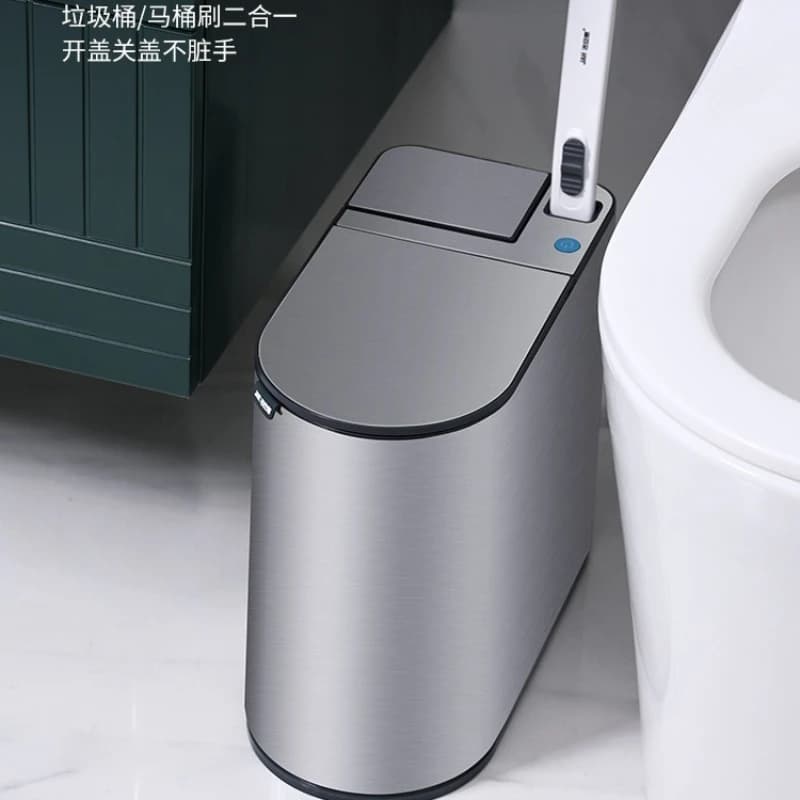 Pattumiera a induzione intelligente, WC automatico per uso domestico con coperchio, cestino di carta stretto, spazzola per WC usa e getta a fessura