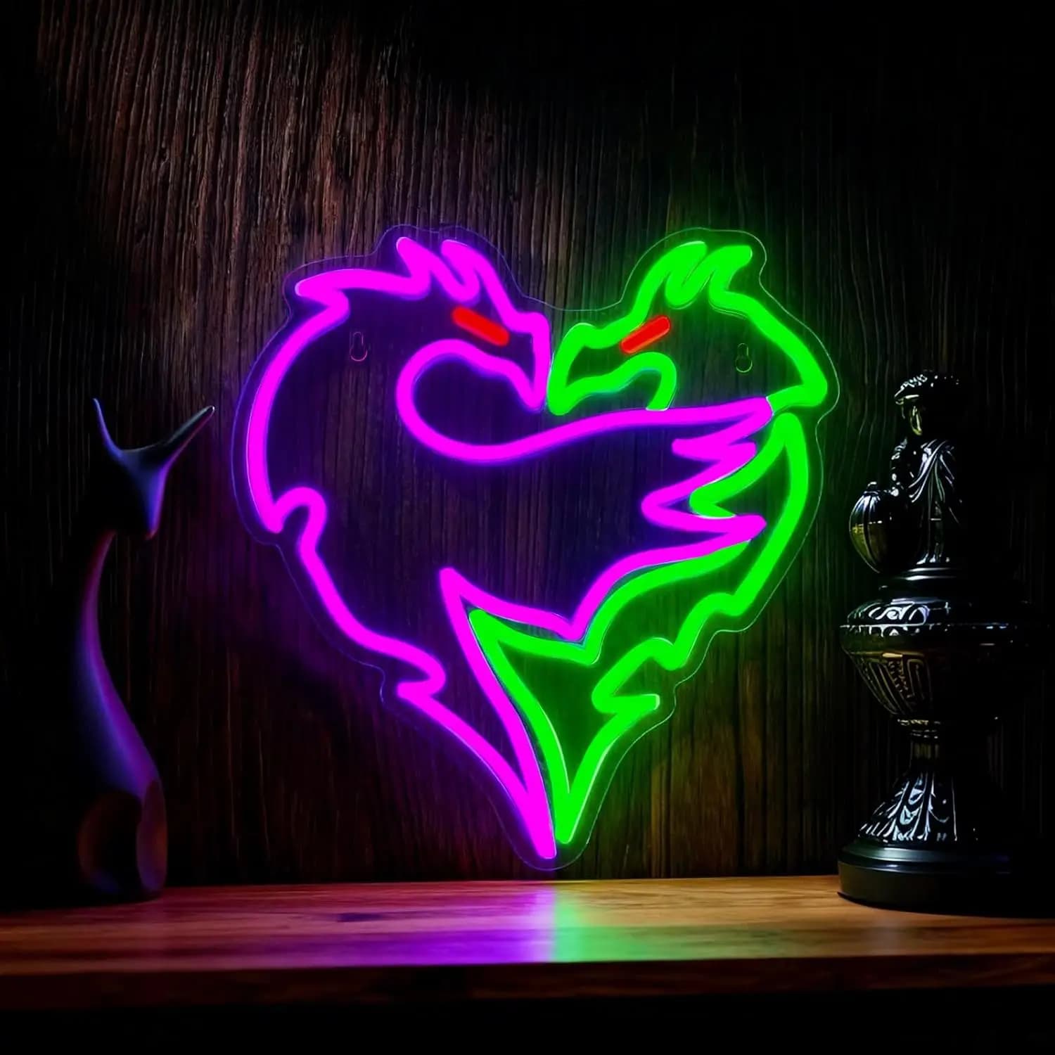 Insegna Luminosa al Neon a Forma di Cuore e Drago, USB Dimmerabile, per Camera da Letto, Soggiorno, Club, Bar, Man Cave, Regali per Feste, Decorazione Murale