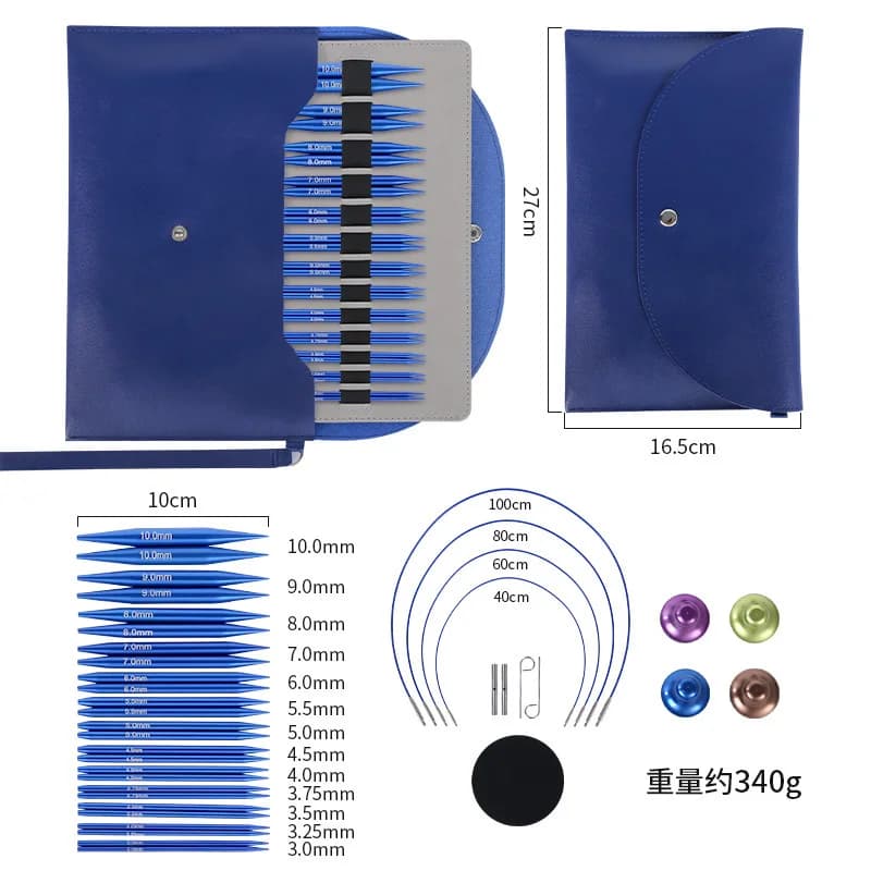 Blue Aluminum Circular Knitting Needles Set Interchangeable Crochet Hooks Weaving Yarn Knitting Craft Tools Kit Needle
