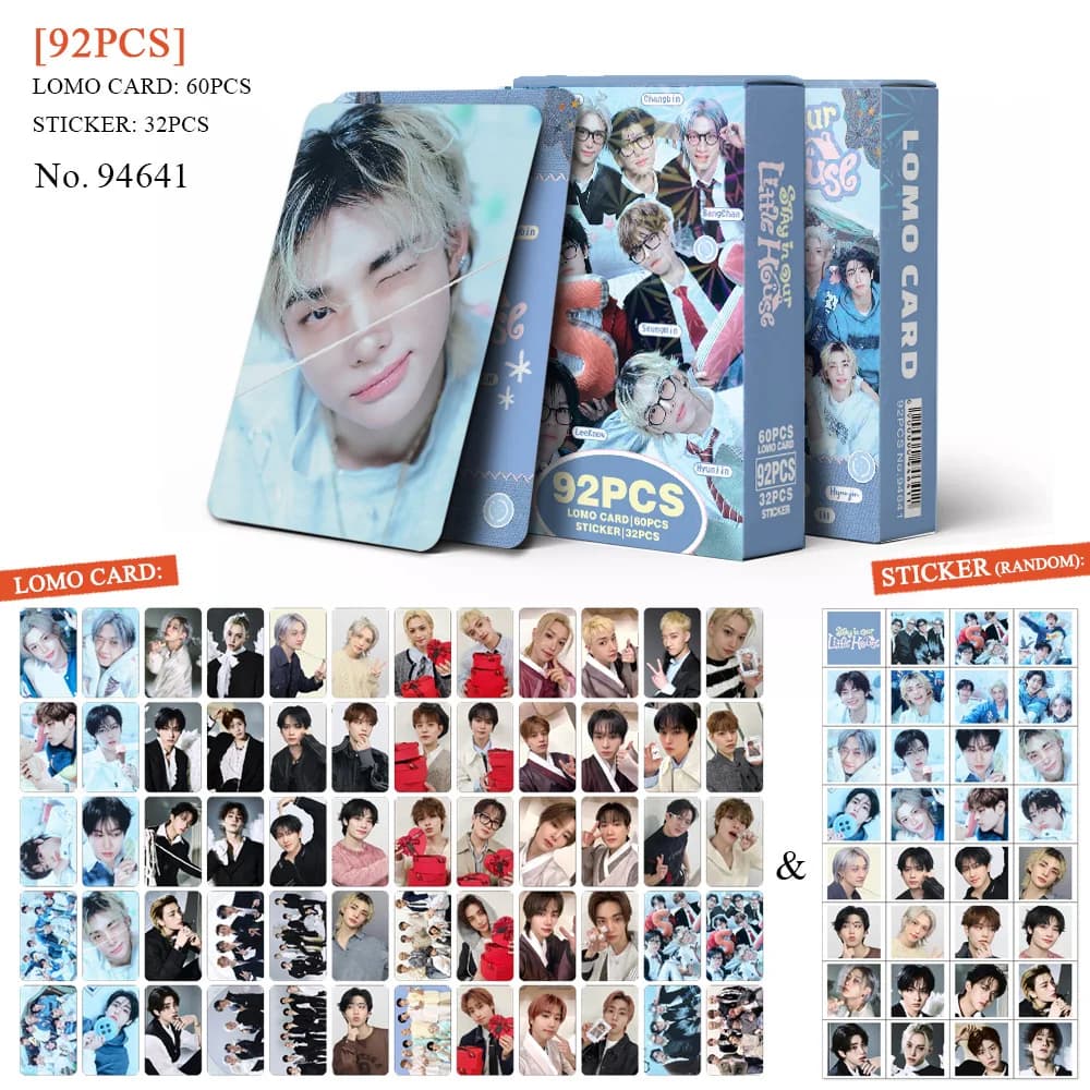 60+32 Kpop Stray Kids SKZOO nuovo album STAY in Our Little House sticker, photocard, LOMO card, supporto regalo, all'ingrosso, in stock