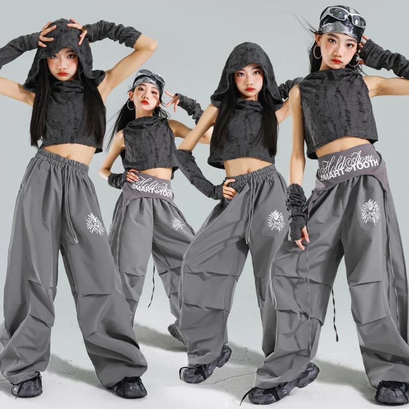 Moda coreana Bambini Abiti da ballo Hiphop Set Top con cappuccio e pantaloni Hip Hop Performance Outfit Adolescenti Bambino Street Wear Jersey Suit