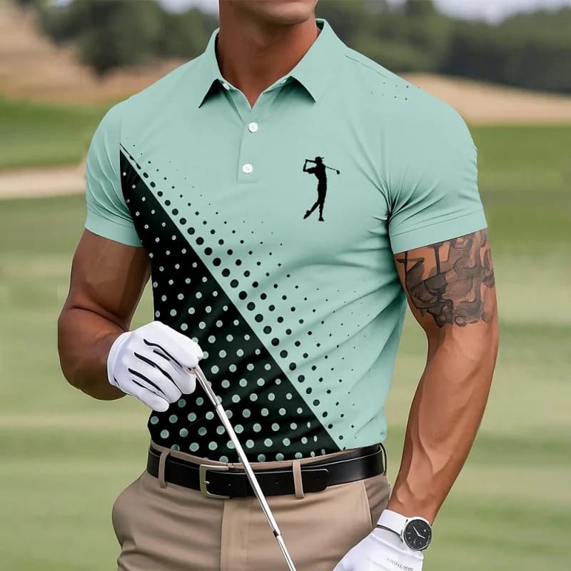 Polo da uomo con motivo a macchie colorate T-shirt da golf geometrica con stampa 3D T-shirt allentata a maniche corte da strada casual estiva Top con risvolto