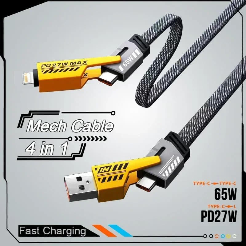 Quick charging data cable Mecha 4 in 1 PD 27W for iPhone 15 Samsung Xiaomi 65W USB type C line fast charging cable multiport