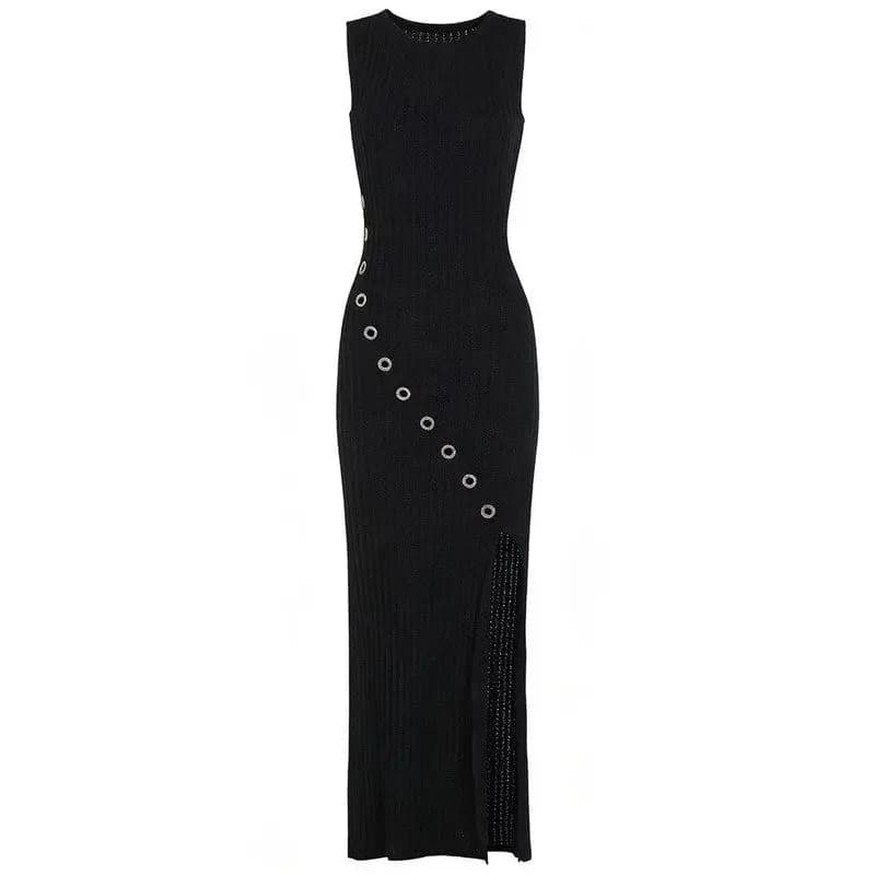 Elegant Long Sleeveless Diamond-Embellished Summer New Style High-Quality Slimming Women's Dress Knitted Straight Cut Citywalk