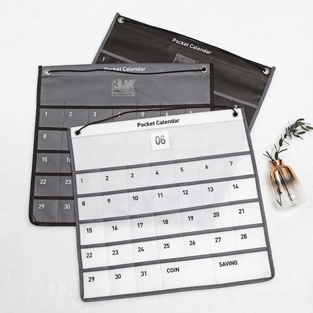 Nuovo Calendario Mensile Tascabile in Tessuto Non Tessuto con Tasche, Borsa Calendario da Parete, Resistente, Numerata, per Archiviazione