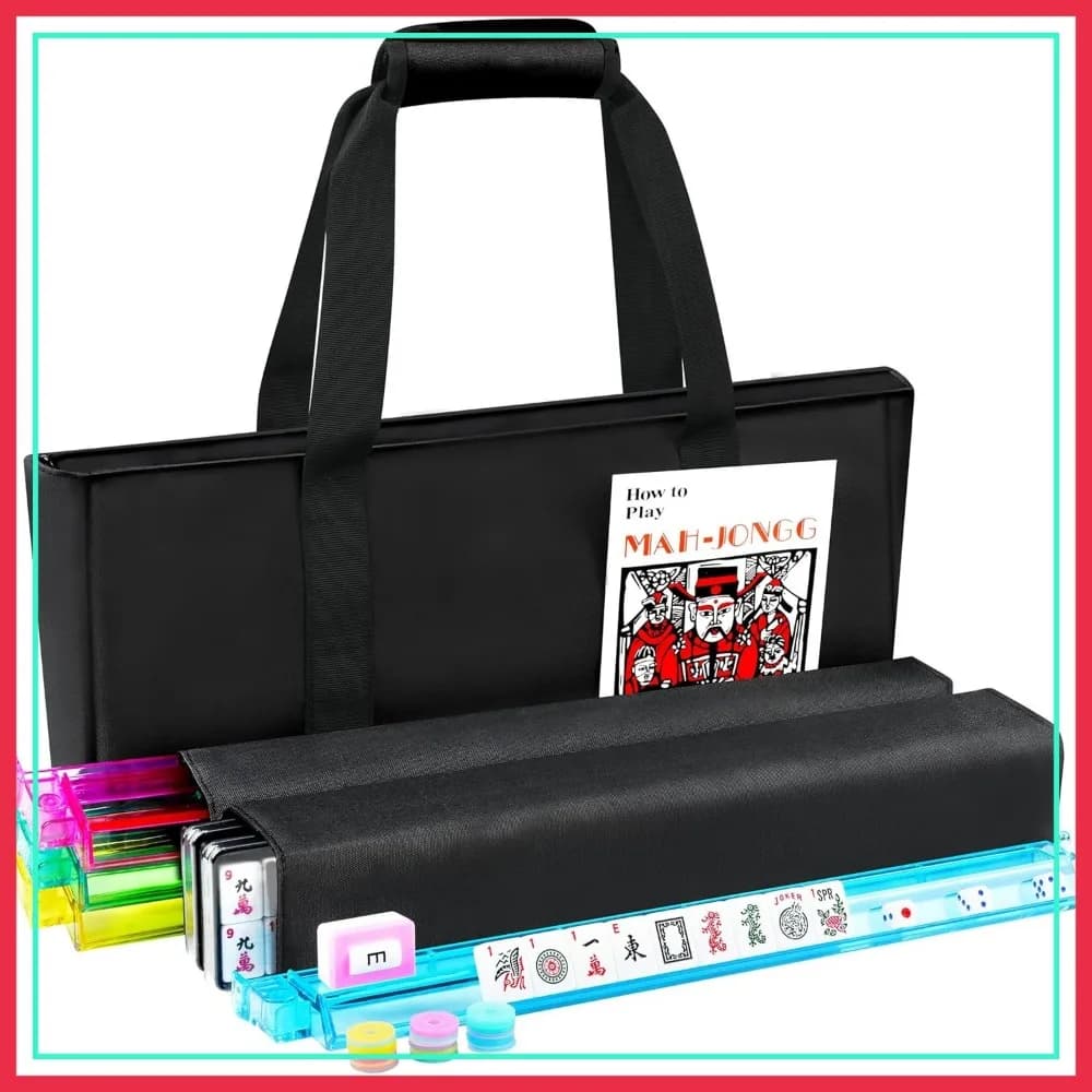 Set Mahjong Americano 166 Tessere con 4 Supporti, Spingitori e Borsa in Tessuto