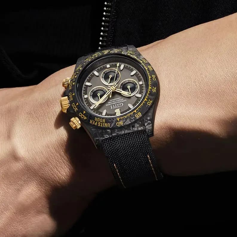 BONEST GATTI Men's Watch Chronograph 39 mm Carbon Fiber Case and Bezel Automatic mechanical wristwatch 5ATM Luminous sapphire mirror