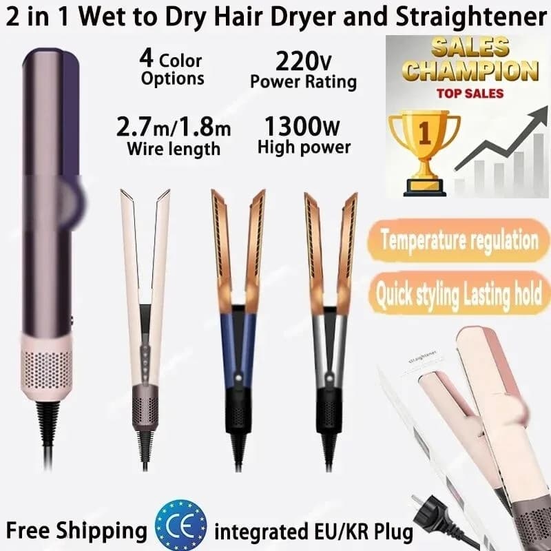 Plate and Hair dryer 2-in-1 with Negative Ions for Styling Rapido and Duraturo at Home or Salone