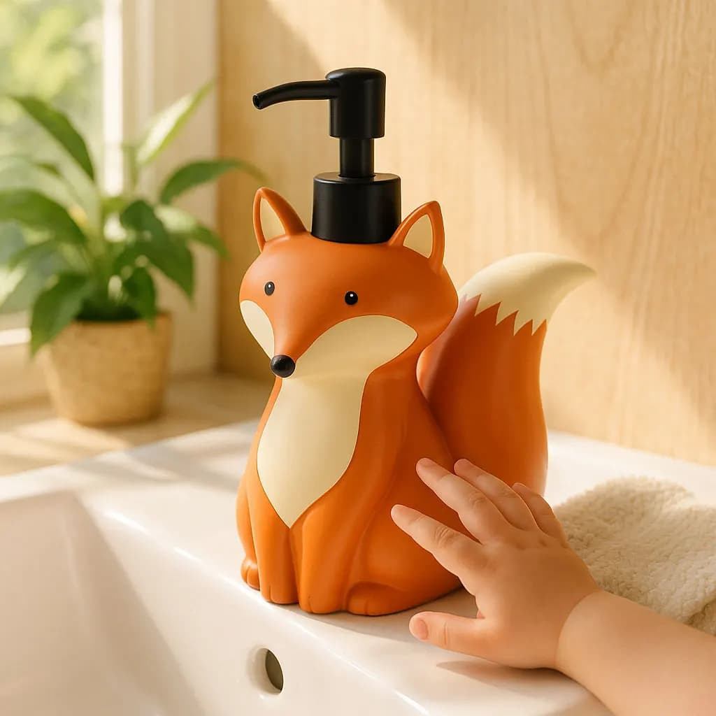 Bottiglia dispenser di sapone Cute Fox 320ML/500ML – Design animale ricaricabile per sapone per le mani, shampoo, gel doccia, arredamento bagno per bambini