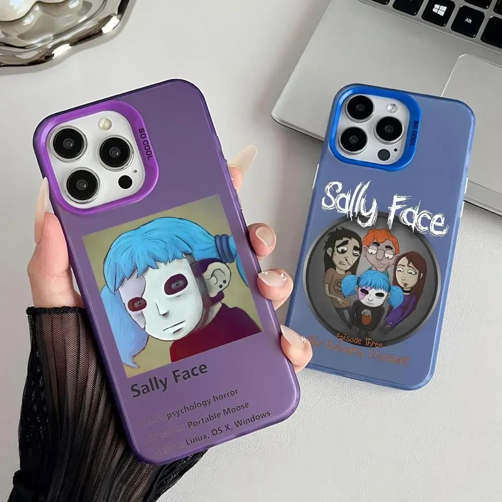 Custodia per telefono antiurto S-Sally FaceS per iPhone 17 16 15 14 13 Pro Max Air, colorata, opaca, laser, effetto Aurora, per giochi thriller