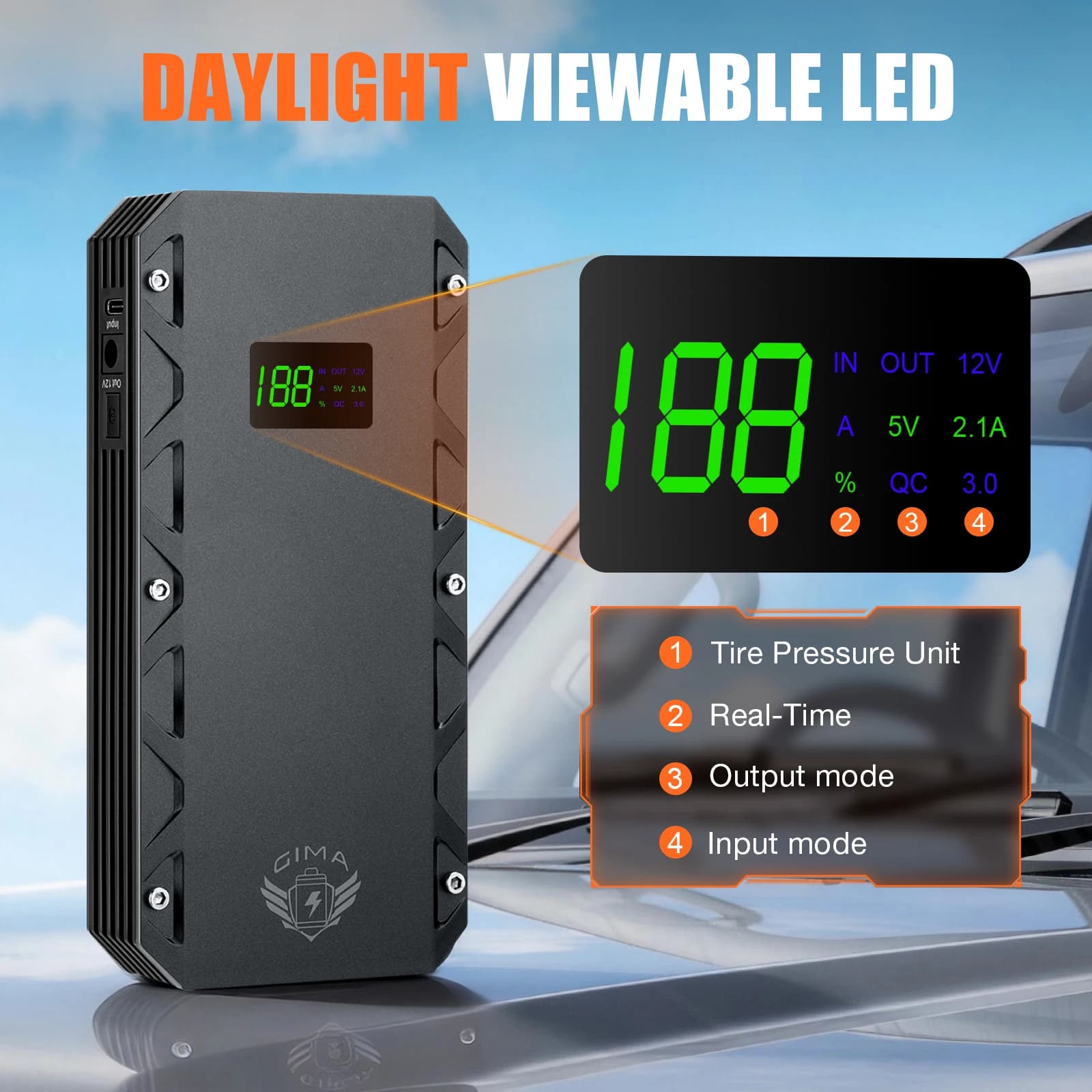 Avviatore di Emergenza 12000mAh 1200A di Picco, Booster Batteria Auto 12V con Morsetti di Sicurezza Intelligenti, Power Bank USB QC, LED SOS di Emergenza