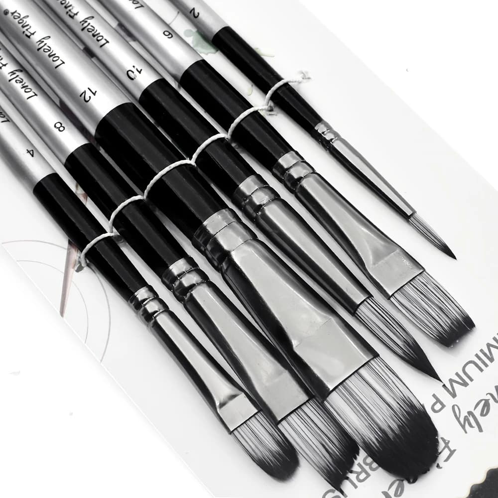 6pcs Professional Artist Paint Brush Set - Different Tips - Round, Filbert, Flat, Angle for Acrylic, Oil, Watercolor Painting