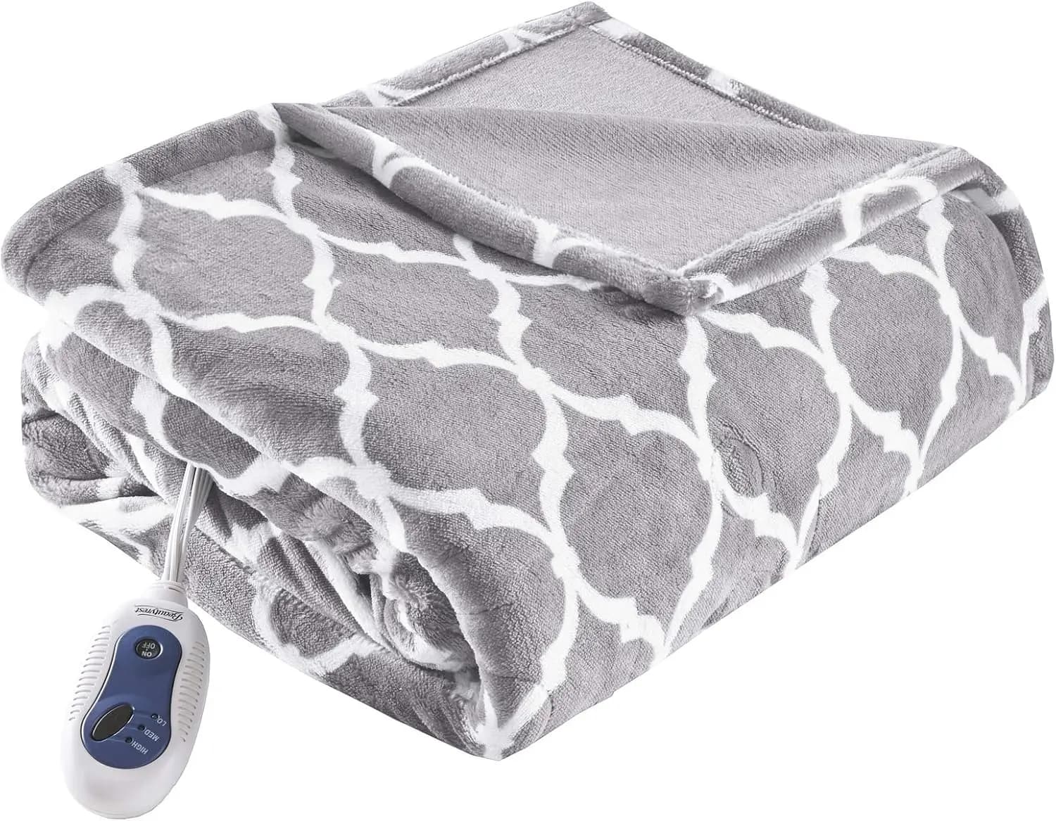 Coperta Elettrica in Peluche Stampata Ogee per Climi Freddi, Riscaldamento Rapido, Spegnimento Automatico, Impostazioni di Calore Multiple, Lavabile in Lavatrice