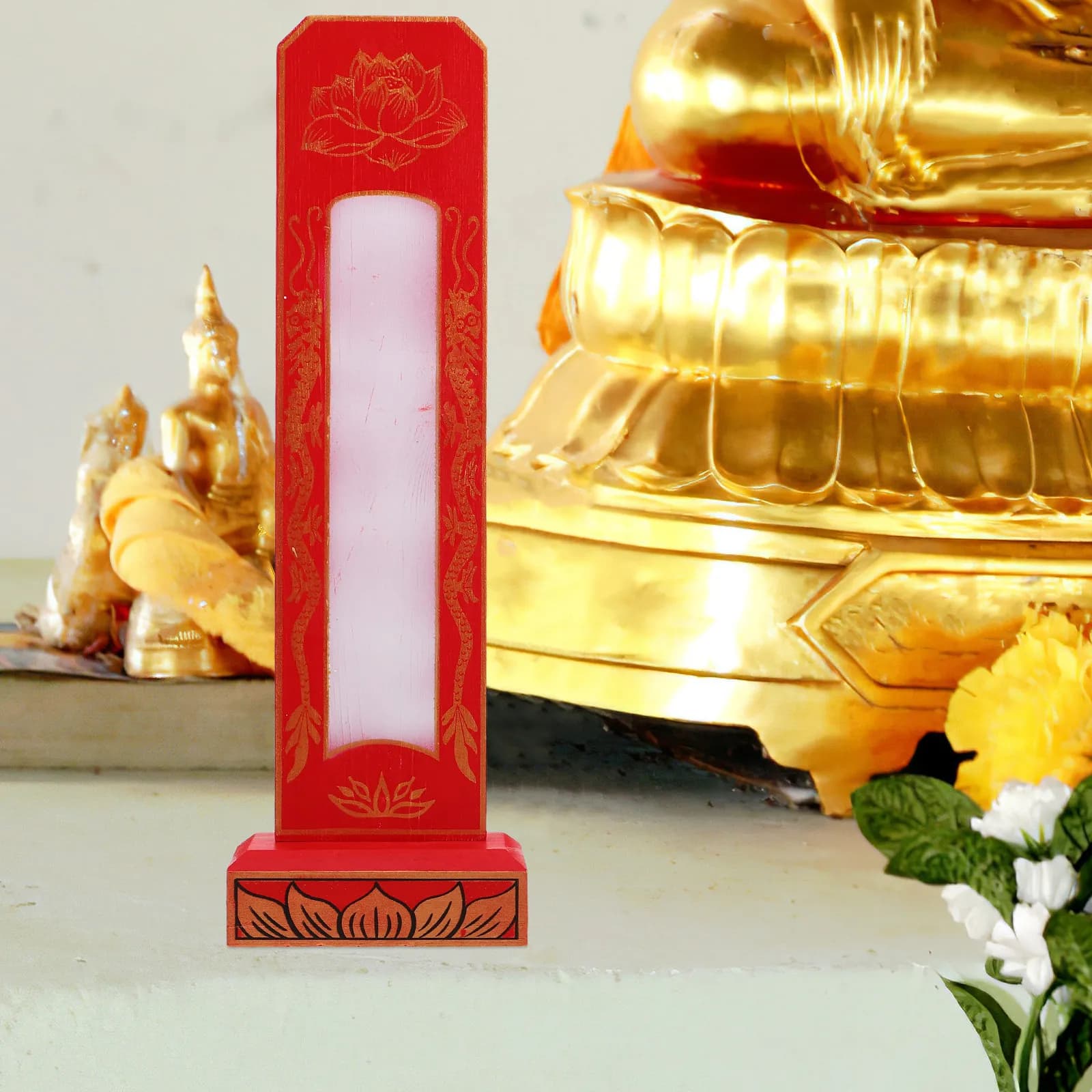 Family Memorial Tablet Solid Wood Ancestral Worship Tablet Temple Ceremony Decor Natural Wood Grain Base Reverent Offering Board