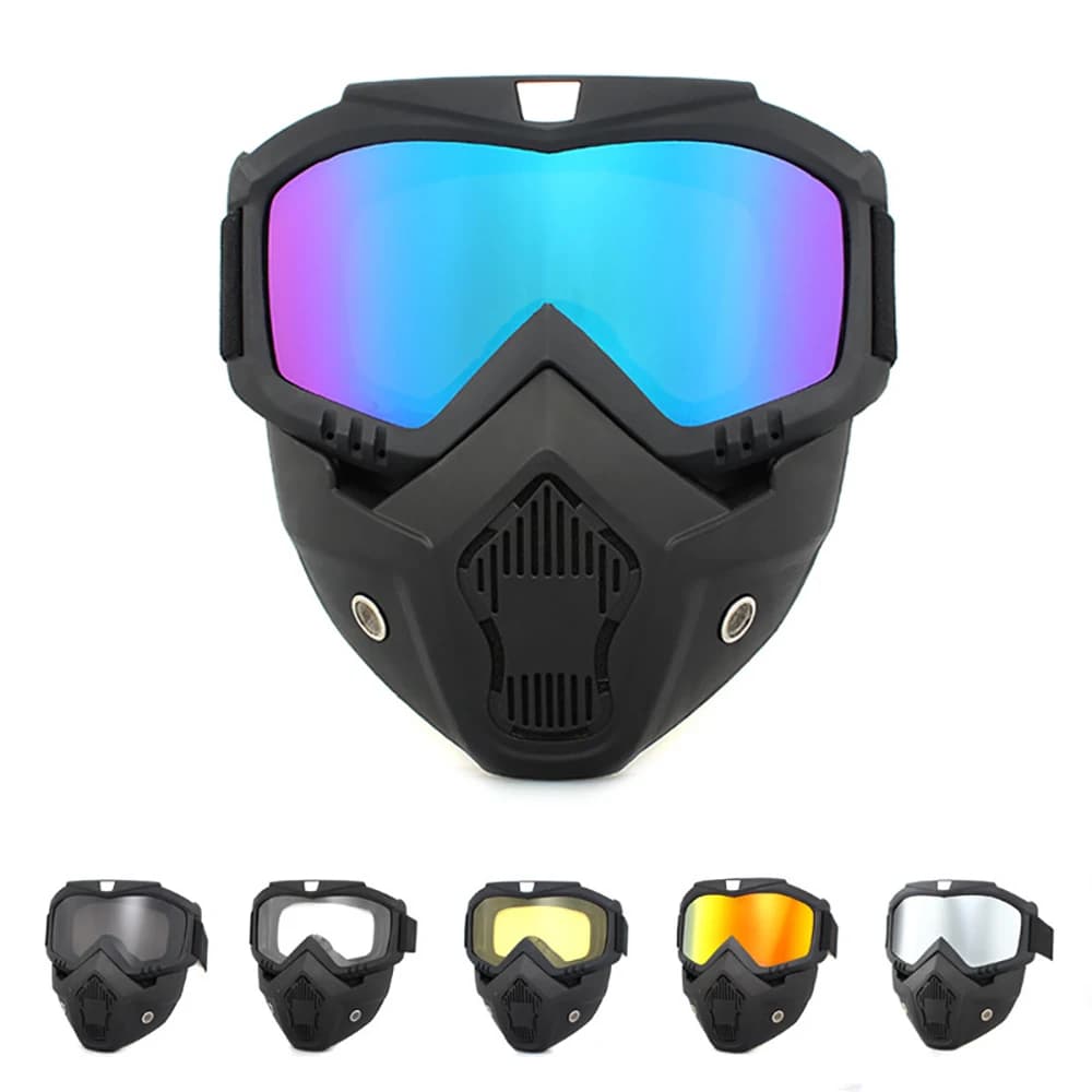 Occhiali da ciclismo tattici da motocross Maschera per il viso Occhiali regolabili staccabili Maschera Occhiali da snowboard A prova di equitazione Antivento