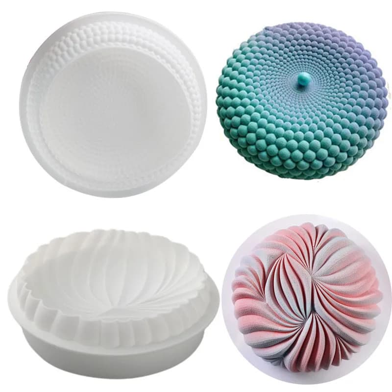 Tortiera rotonda per mousse per cuocere grandi Dune Stampo in silicone Perle geometriche 3D Strumenti per pasticceria per accessori da cucina al cioccolato