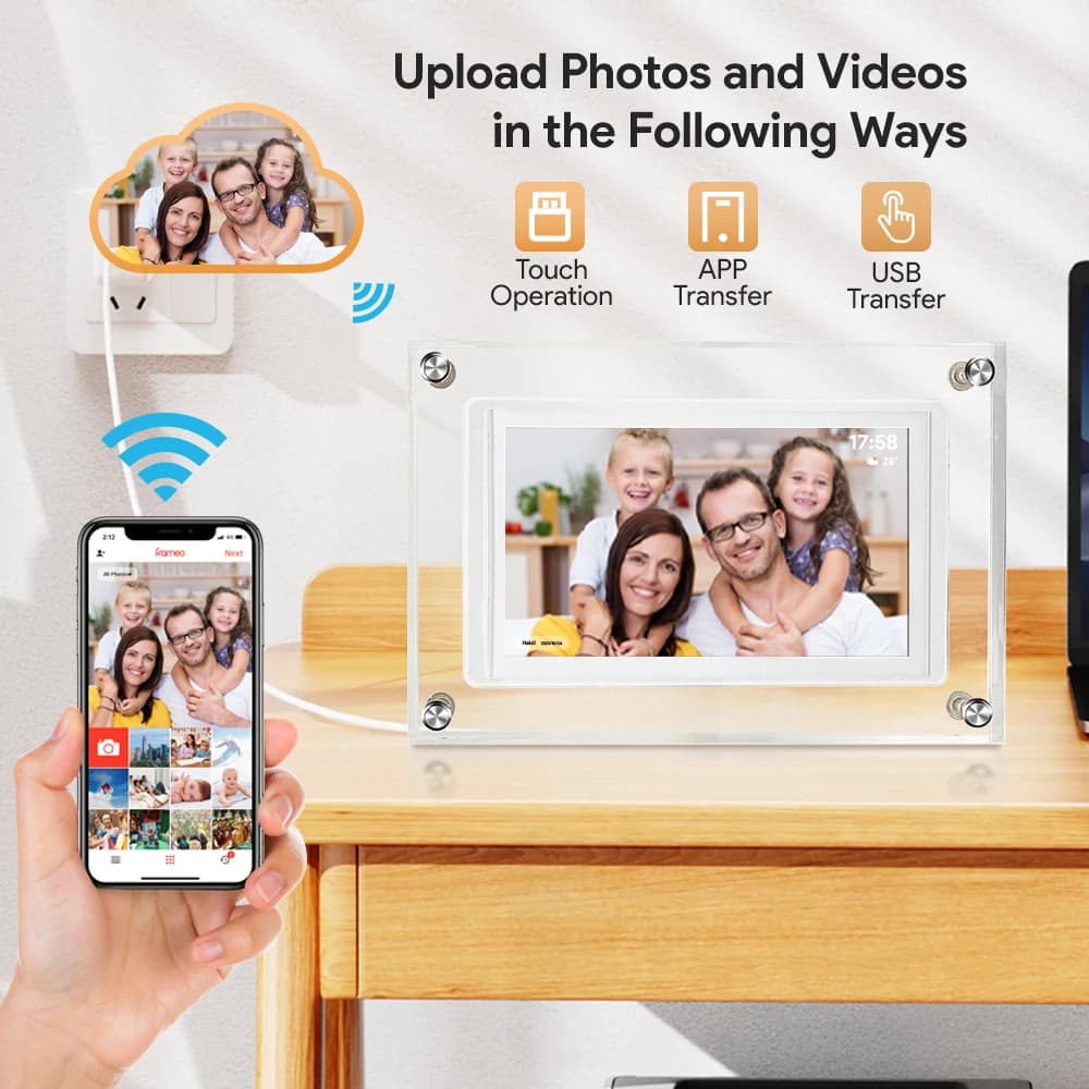 Cornice Digitale Cloud Android con Schermo Touch da 5, 7, 10 Pollici e Wi-Fi per Download Video
