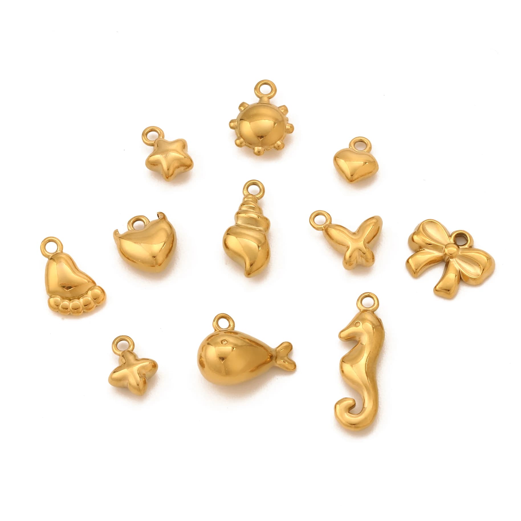 3Pcs Mini Footprint/Hearts/Butterfly/Conch Charms PVD Gold Plated Pendants DIY Earring Bracelet Pendant for Jewelry Craft Making