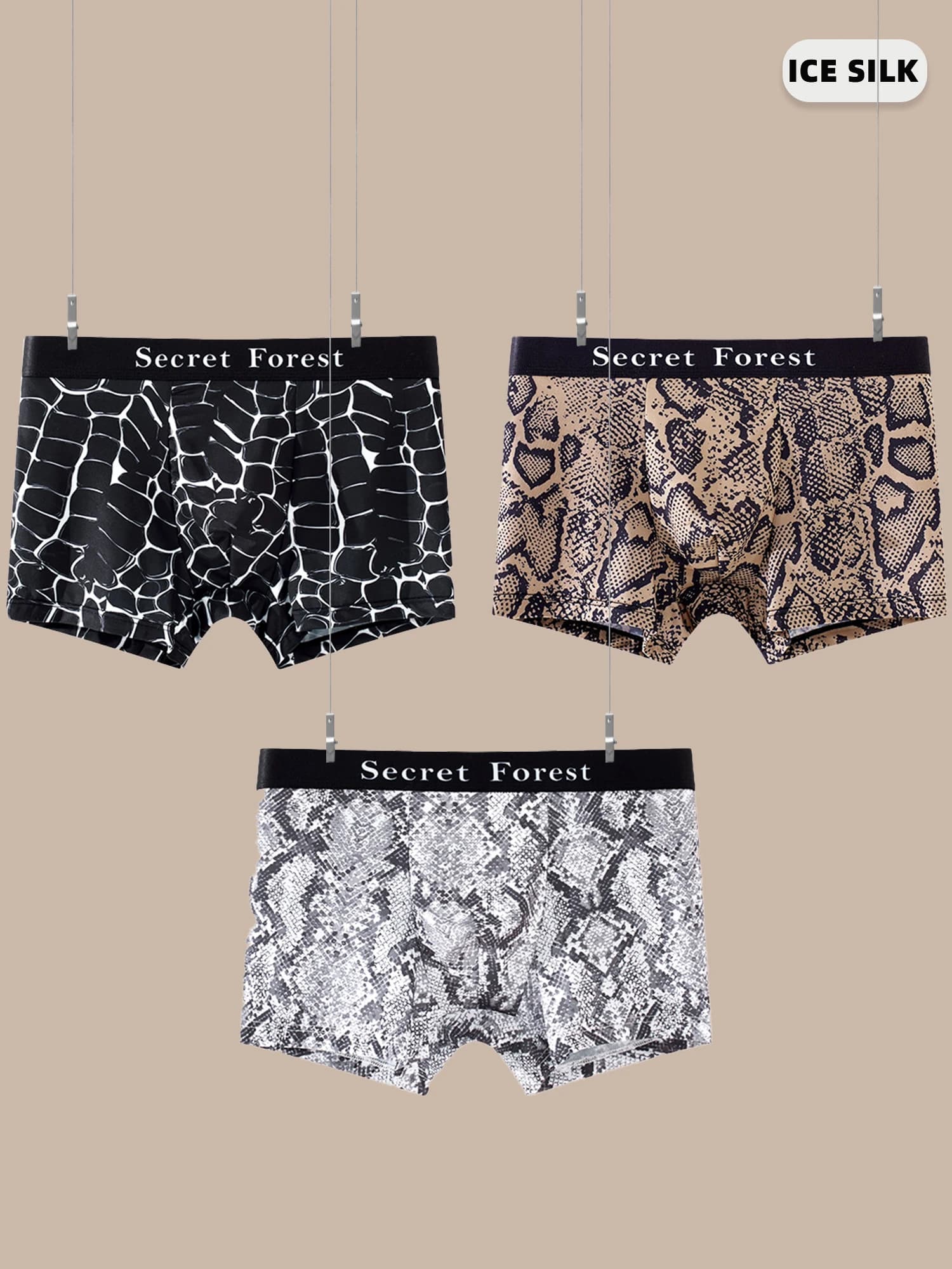 Boxer da uomo in seta di ghiaccio, slip ad asciugatura rapida 7A, antibatterico, traspirante, con stampa leopardata, intimo estivo, sottile e slim fit