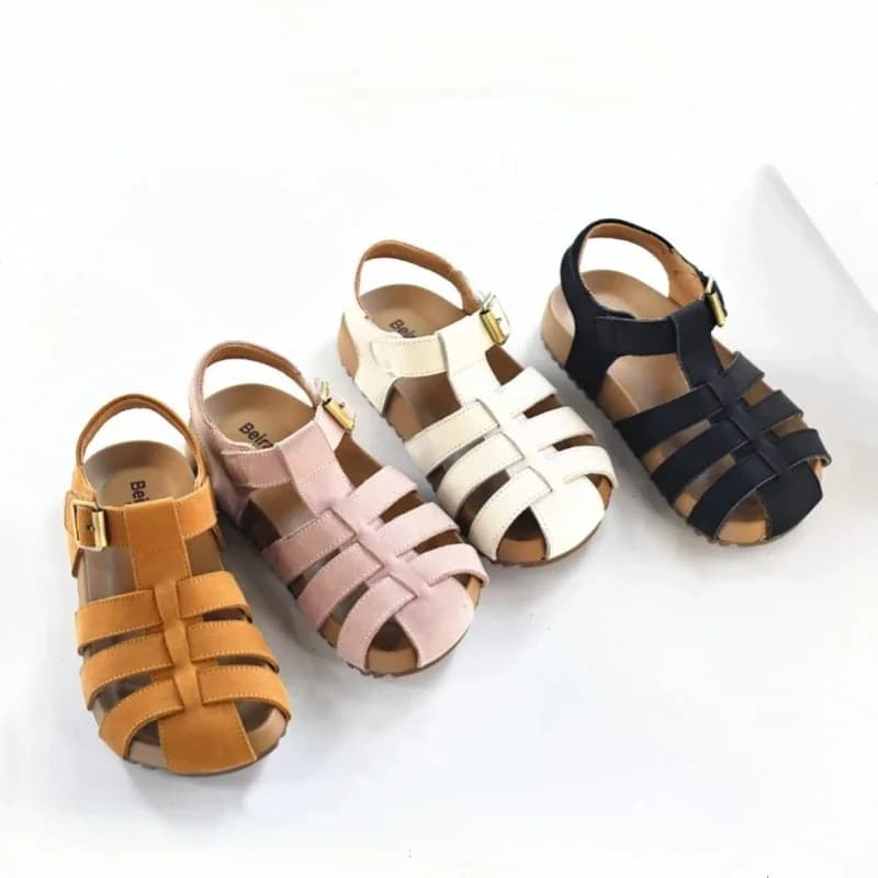Sandali da ragazzo in pelle di vacchetta Sandali da gladiatore per bambina in vera pelle estiva Sottopiede confortevole Scarpe per bambini Scarpe da spiaggia per bambini