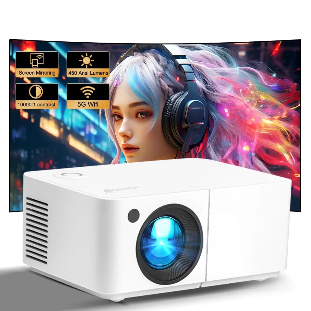 Mini Proiettore HD300 Supporto 4K 450 ANSI Portatile Smart WiFi BT per Home Theater Cinema Film 3D Videogiochi Android TV Esterno