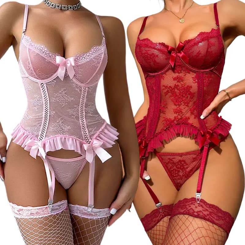 Delicate 3-Piece Garter Belt Set Seamless Intimate Lingerie For Women Wire-Free Bra One-Piece Panties, And Knee-High Socks Sets