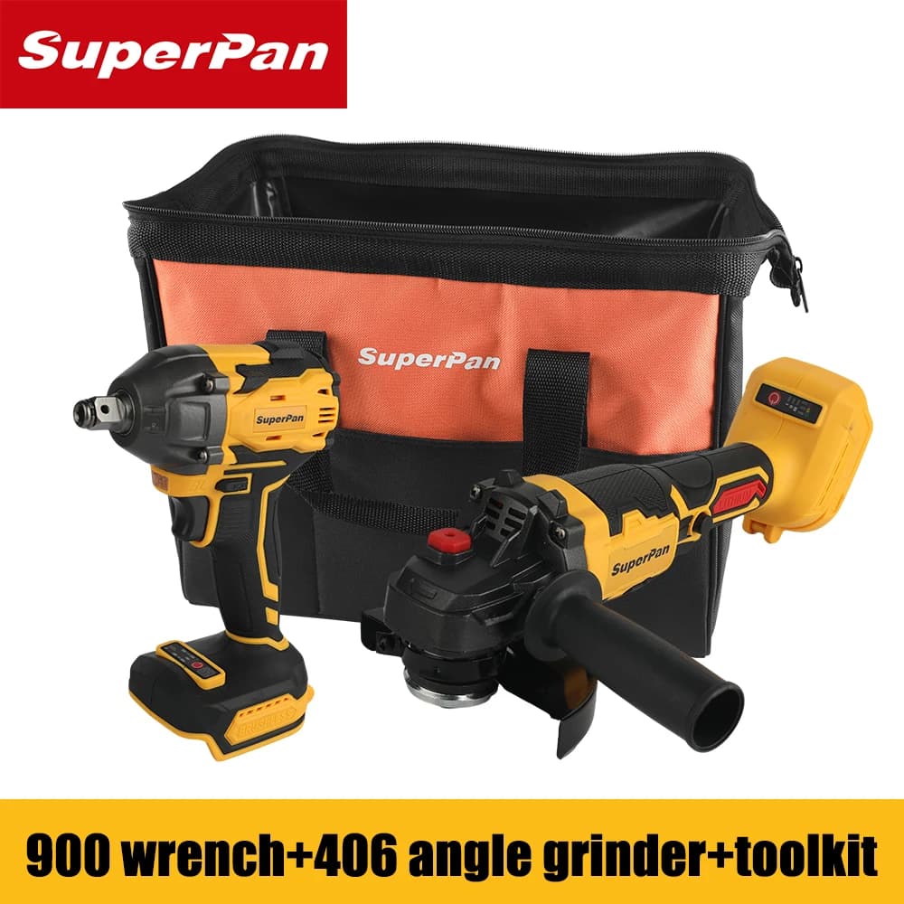 Set di Utensili Elettrici Cordless per Fai-da-Te, SuperPan Avvitatore a Impulsi + Smerigliatrice Angolare, 2 Pezzi con Borsa Porta Attrezzi, Senza Caricabatterie