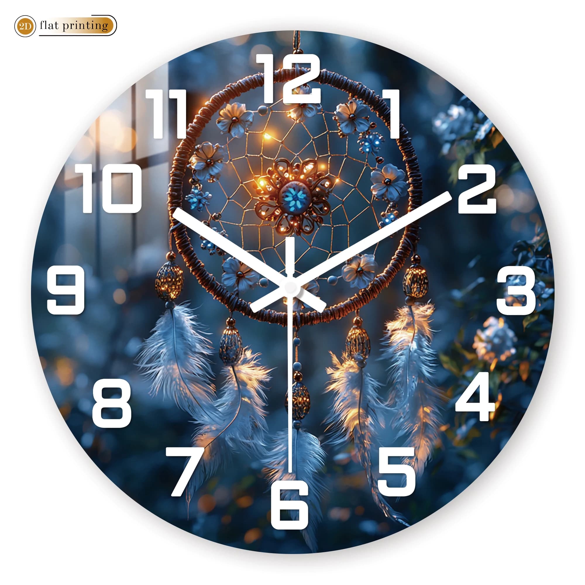 Bohemian Dreamcatcher with Feathers Wall Clock, Bedroom Living Room Decor, Silent Quartz Movement Artistic Timepiece